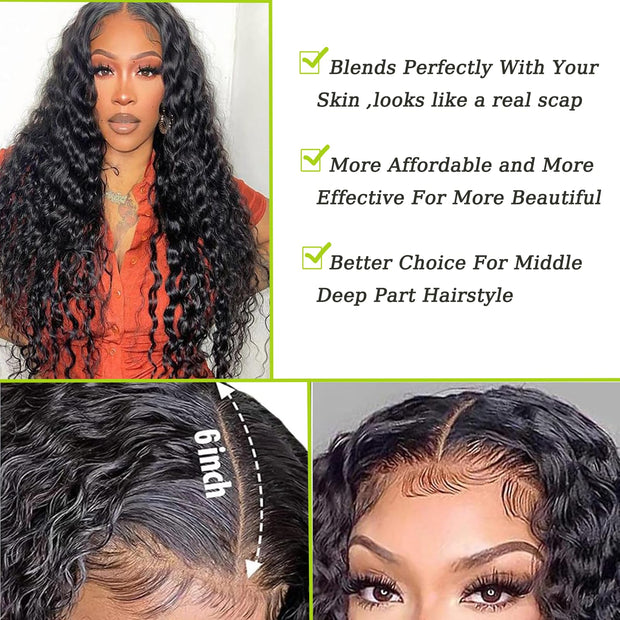 [Ashine] Upgrade Free Parted Lace Deep Wave 2x6 4x4 5x5 Closure #1B Natural Black 100% Human Hair Pre Plucked Pre Bleached Pre Cut