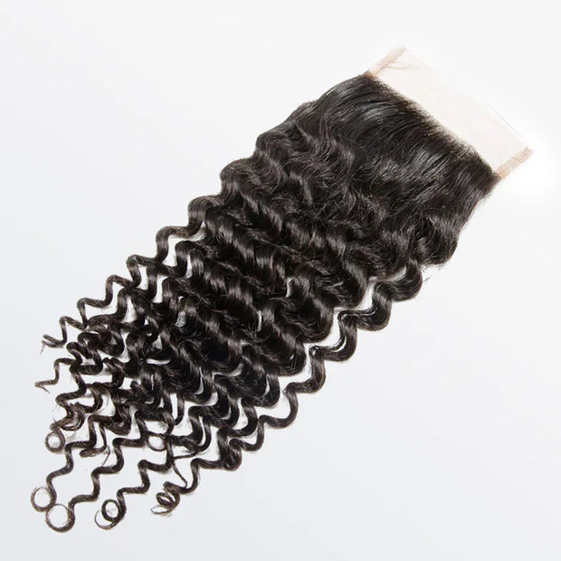 Ashine 14-18Inch 4" x 4" Deep Curly Free Parted Lace Closure #1B Natural Black