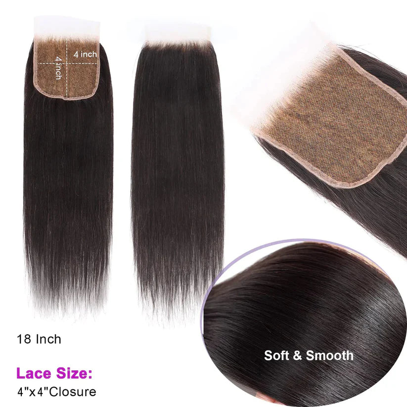 [Ashine] 14-20 Inch 4" x 4" HD Body Wave Free Parted Lace Closure #1B Natural Black