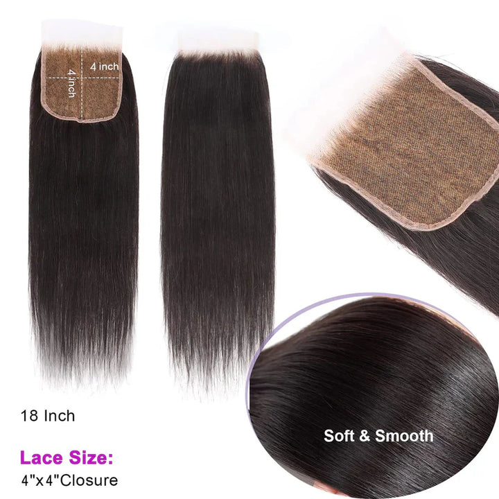 [Ashine] 14-20 Inch 4" x 4" HD Body Wave Free Parted Lace Closure #1B Natural Black
