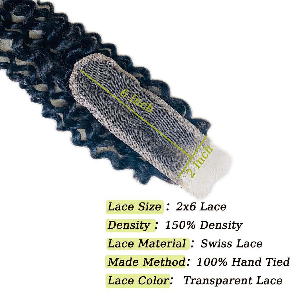 [Ashine] Upgrade Free Parted Lace Deep Curly 2x6 4x4 5x5 Closure #1B 100% Human Hair