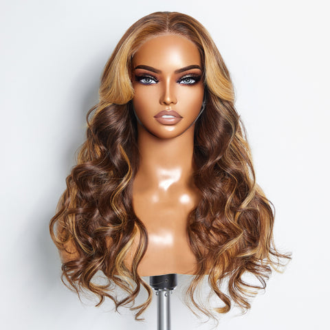 Ashine 24 Inches 5"x5" Body Wavy Wear & Go Glueless #4/27 Lace Closure Wig-100% Human Hair