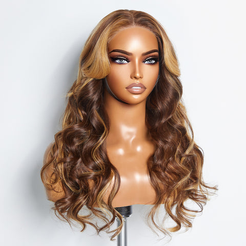 Ashine 24 Inches 5"x5" Body Wavy Wear & Go Glueless #4/27 Lace Closure Wig-100% Human Hair