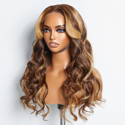 Ashine 24 Inches 5"x5" Body Wavy Wear & Go Glueless #4/27 Lace Closure Wig-100% Human Hair