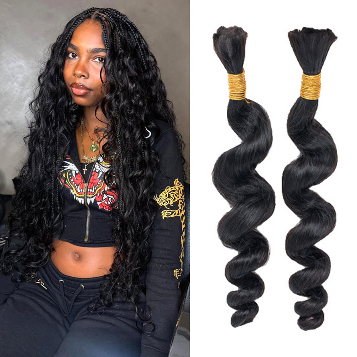 [Ashine]  Loose Wave Braiding Hair Bundle Bulk Human Hair 100g Extensions for Boho Braids #1B Natural Black