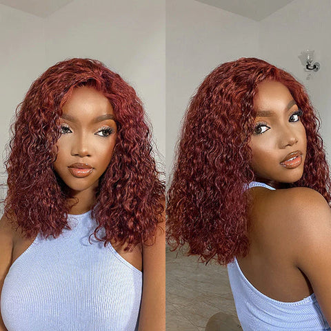 Ashine 14 Inches 4x4 Pre-plucked Reddish Brown Curly Glueles Lace Closure Wig-100% Human Hair