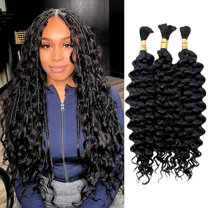 [Ashine] Extensions de cheveux humains ondulés en vrac, 100 g, pour tresses bohèmes #1B, noir naturel