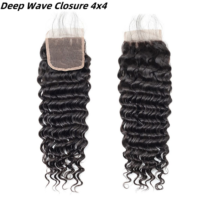 [Ashine] Upgrade Free Parted Lace Deep Wave 2x6 4x4 5x5 Closure #1B 100% Human Hair
