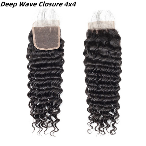 [Ashine] Upgrade Free Parted Lace Deep Wave 2x6 4x4 5x5 Closure #1B Natural Black 100% Human Hair Pre Plucked Pre Bleached Pre Cut