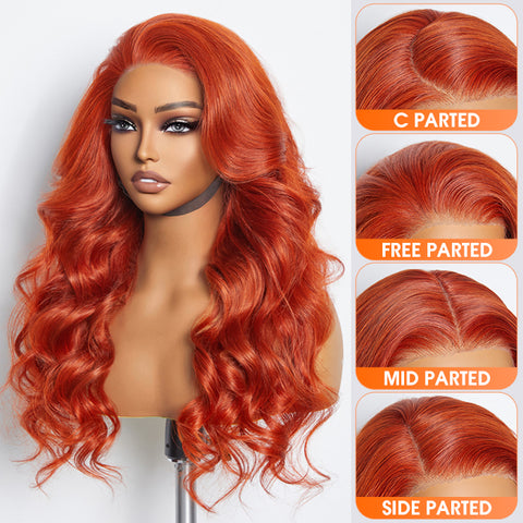 Ashine 24 Inches 13"x4" Body Wavy Wear & Go Glueless #Orange Lace Frontal Wig-100% Human Hair