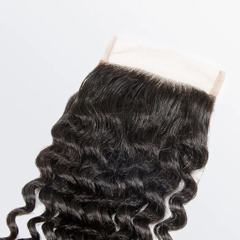 Ashine 14-18Inch 4" x 4" Deep Curly Free Parted Lace Closure #1B Natural Black