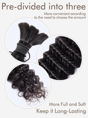 Human Braiding Hair Bundle Deep Wave Bulk Human Hair for Braiding No Weft 10A Brazilian Virgin Human Hair Extensions for Boho Braids Wet and Wavy Human Hair Braiding Hair