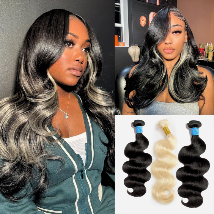 [Ashine] 12A #1B/613 Blonde Peekaboo Human Hair Bundles 100% Virgin Vietnamese Hair - New Trends