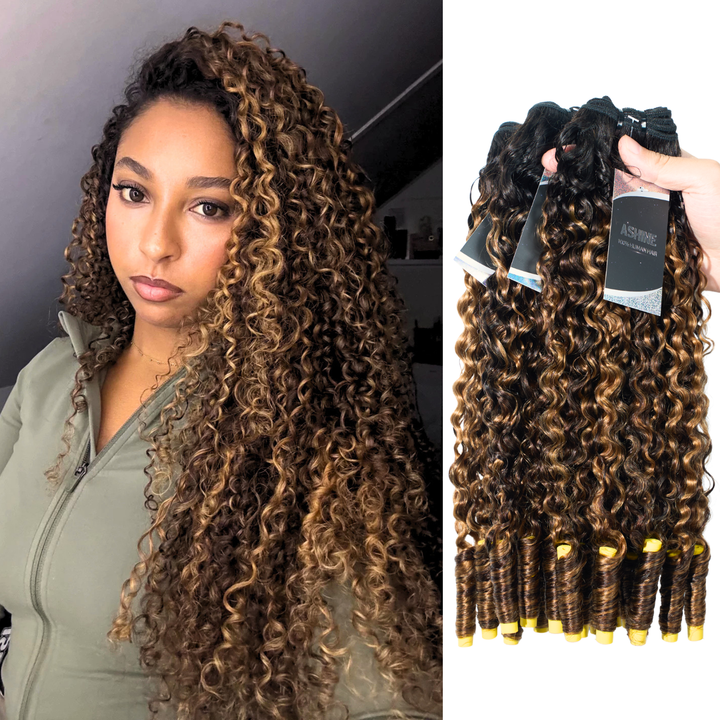 [Ashine] Burmese Curly T1B/P4/27 Virgin Human Hair Bundles Extension 10A