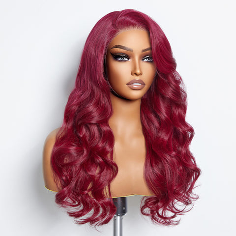 Ashine 24 Inches 5"x5" Body Wavy Wear & Go Glueless #99j Lace Closure Wig-100% Human Hair