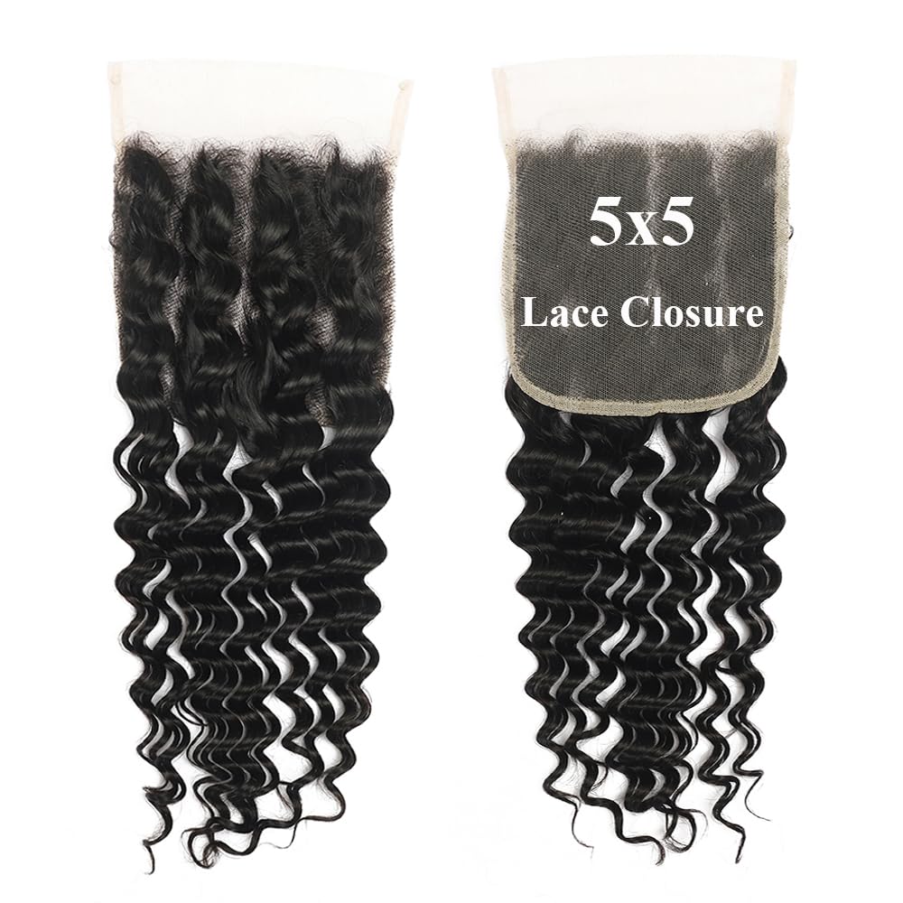 [Ashine] Upgrade Free Parted Lace Deep Wave 2x6 4x4 5x5 Closure #1B 100% Human Hair