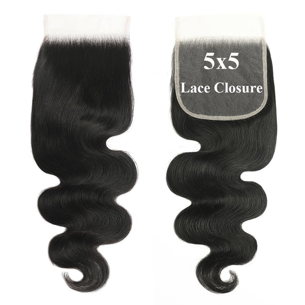 [Ashine] Upgrade Free Parted Lace Body Wave 2x6 4x4 5x5 Closure #1B Natural Black 100% Human Hair Pre Plucked Pre Bleached Pre Cut