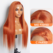 Ashine 24 Inches Ginger 13"x4" Lace Front Straight Wig Pre-Plucked Free Part 150% Density-100% Human Hair