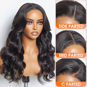 Ashine 24 Inches 5"x5" Body Wavy Wear & Go Glueless #1B Lace Closure Wig-100% Human Hair