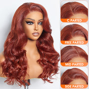 Ashine 24 Inches 5"x5" Body Wavy Wear & Go Glueless #Redbrown Lace Closure Wig-100% Human Hair