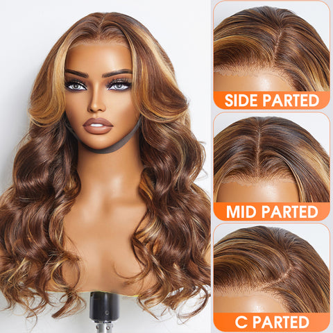 Ashine 24 Inches 13"x4"  Body Wavy Wear & Go Glueless #4/27 Lace Frontal Wig-100% Human Hair