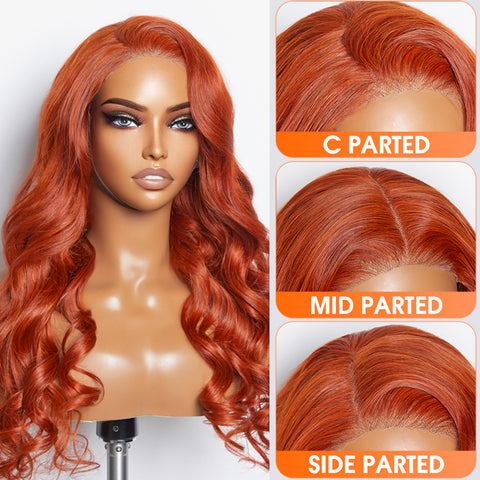 Ashine 24 Inches 5"x5" Body Wavy Wear & Go Glueless #Orange Lace Closure Wig-100% Human Hair