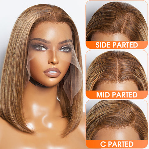 Ashine 12 Inches 13"x4" #P4/27 Straight Bob Lace Frontal Wig-100% Human Hair