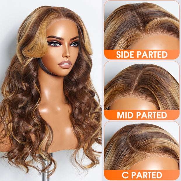 Ashine 24 Inches 5"x5" Body Wavy Wear & Go Glueless #4/27 Lace Closure Wig-100% Human Hair
