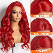 Ashine 24 Inches 13"x4" Body Wavy Wear & Go Glueless #Red Lace Frontal Wig-100% Human Hair