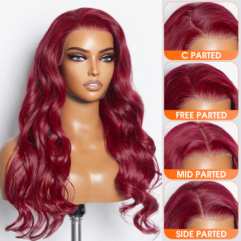 Ashine 24 Inches 13"x4" Body Wavy Wear & Go Glueless #99j Lace Frontal Wig-100% Human Hair