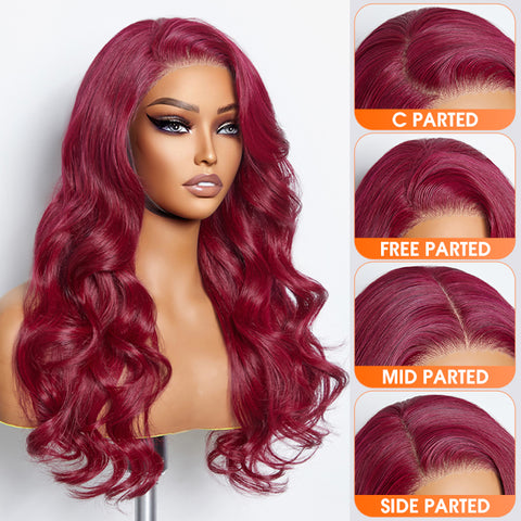 Ashine 24 Inches 5"x5" Body Wavy Wear & Go Glueless #99j Lace Closure Wig-100% Human Hair