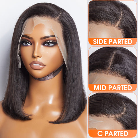 Ashine 12 Inches 13x4 #1B Straight Lifting Bang Side Part Lace Frontal Wig-100% Human Hair