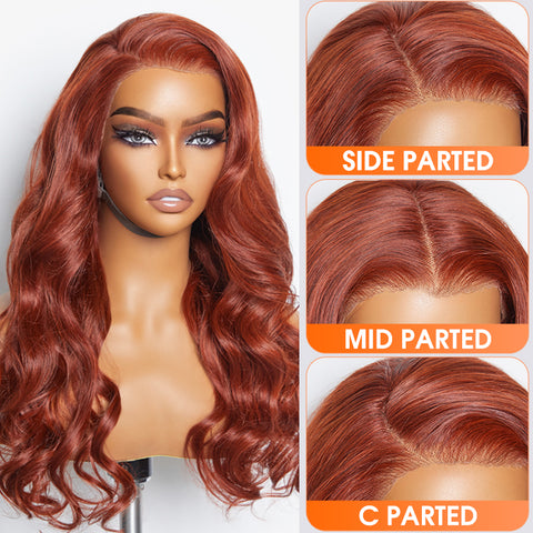 Ashine 24 Inches 13"x4" Body Wavy Wear & Go Glueless #Redbrown Lace Frontal Wig-100% Human Hair