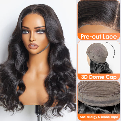 Ashine 24 Inches 5"x5" Body Wavy Wear & Go Glueless #1B Lace Closure Wig-100% Human Hair