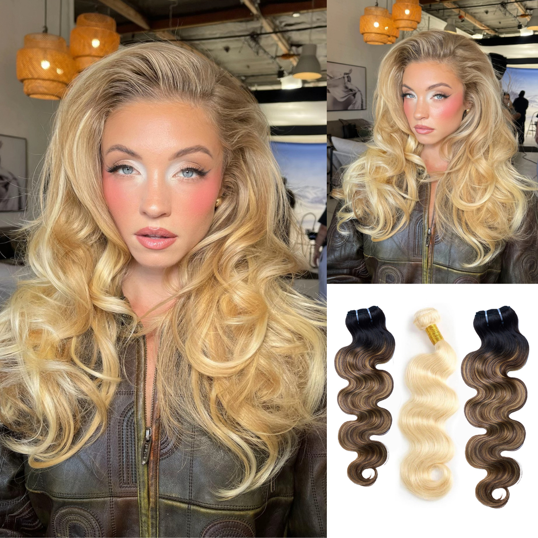 [Ashine]  #T1B/P4/27&613 Peekaboo Highlight Hair Bundles Brazilian Colored Human Hair Body Wave 10A