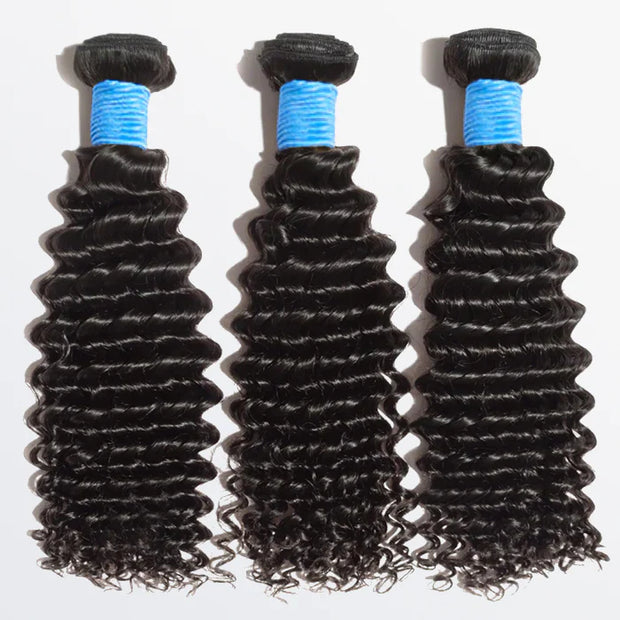 10-30 Inch Deep Curly Virgin Brazilian Hair #1B Natural Black