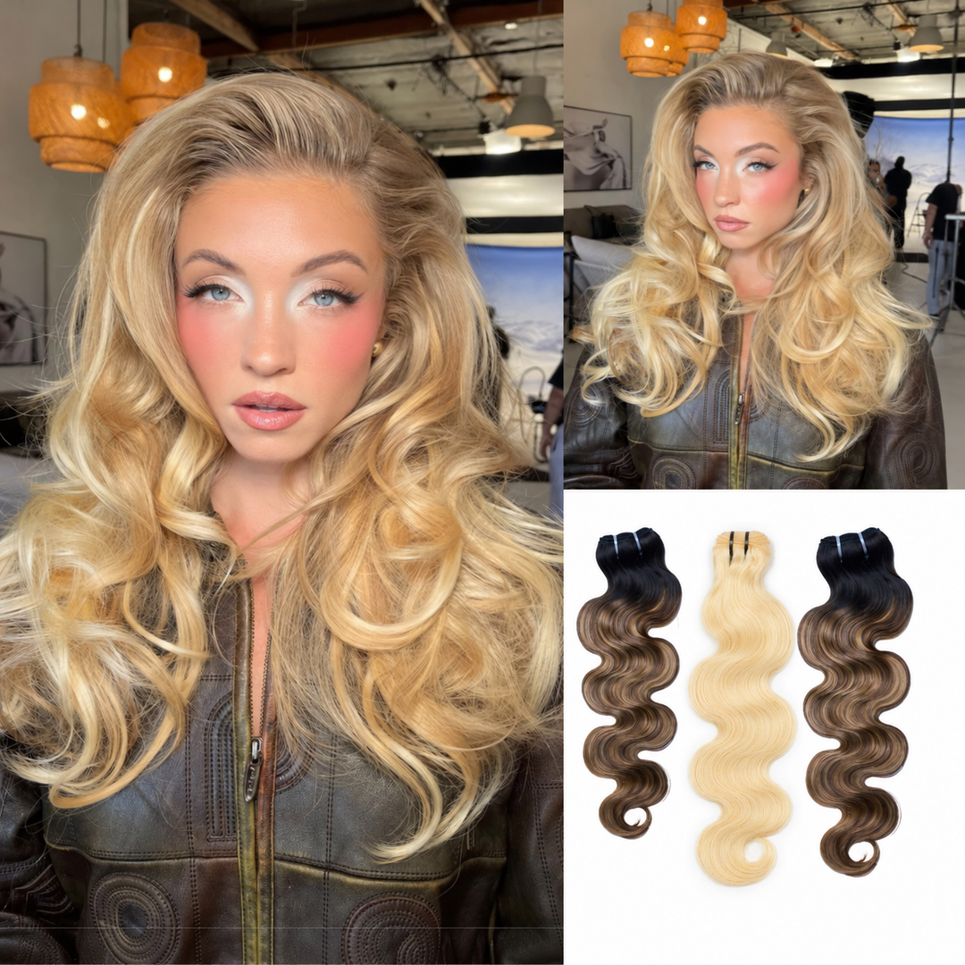  [Ashine]  #T1B/P4/27&613 Extensions Peekaboo Highlight, cheveux humains brésiliens colorés, ondulés, 10A