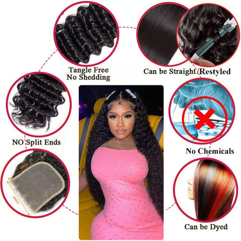 Ashine 4x4 Deep Wave Lace Closure Human Hair 14-18 Inch HD Lace Free Part Closure 100% Brazilian Virgin Human Hair Extensions Lace Closure Pre Plucked