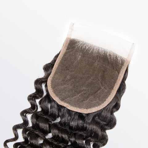 Ashine 14-18Inch 4" x 4" Deep Curly Free Parted Lace Closure #1B Natural Black