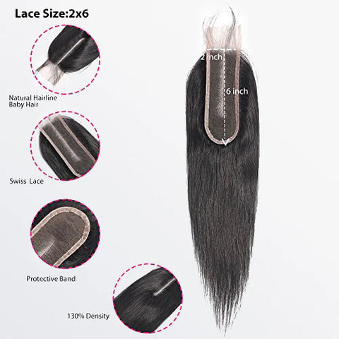 [Ashine] Upgrade Free Parted Lace 2x6 4x4 5x5 Closure #1B Natural Black 100% Human Hair Pre Plucked Pre Bleached Pre Cut