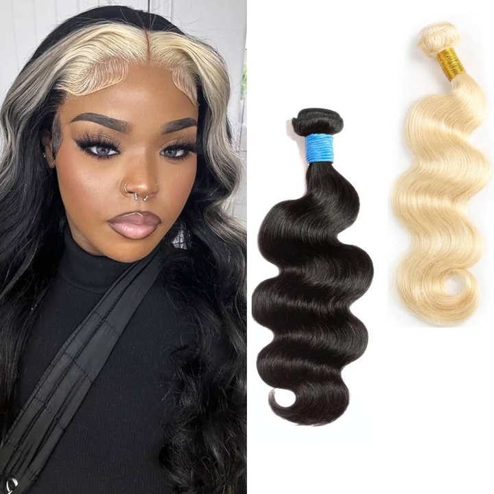 [Ashine] 12A #1B/613 Blonde Peekaboo Human Hair Bundles 100% Virgin Vietnamese Hair - New Trends
