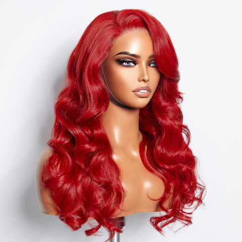 Ashine 24 Inches 5"x5" Body Wavy Wear & Go Glueless #Red Lace Closure Wig-100% Human Hair