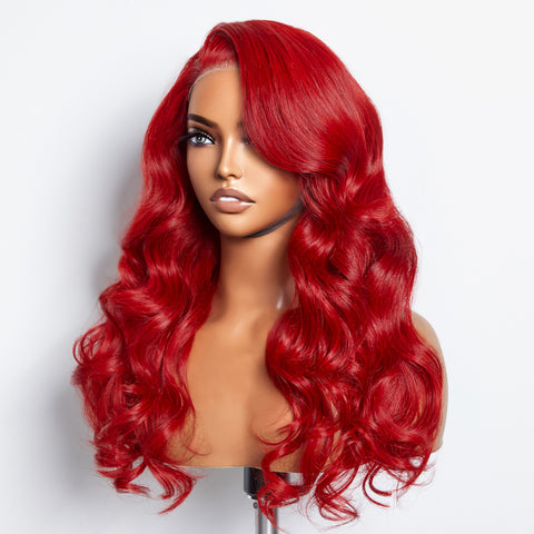 Ashine 24 Inches 5"x5" Body Wavy Wear & Go Glueless #Red Lace Closure Wig-100% Human Hair