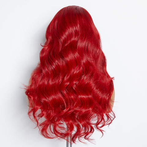 Ashine 24 Inches 5"x5" Body Wavy Wear & Go Glueless #Red Lace Closure Wig-100% Human Hair