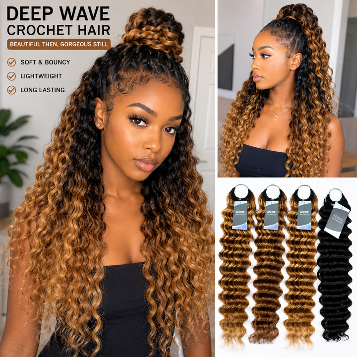 [Ashine] Pre-Separated Black*1+P4/27/613*3 Deep Wave Feather Crochet Hair Extensions
