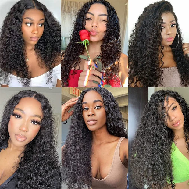 [Ashine] Water Wave Bundles Human Hair 10A Brazilian Virgin Curly Human Hair Bundles Double Weft Bundles Natural Black Color Wet and Wavy Hair Extensions