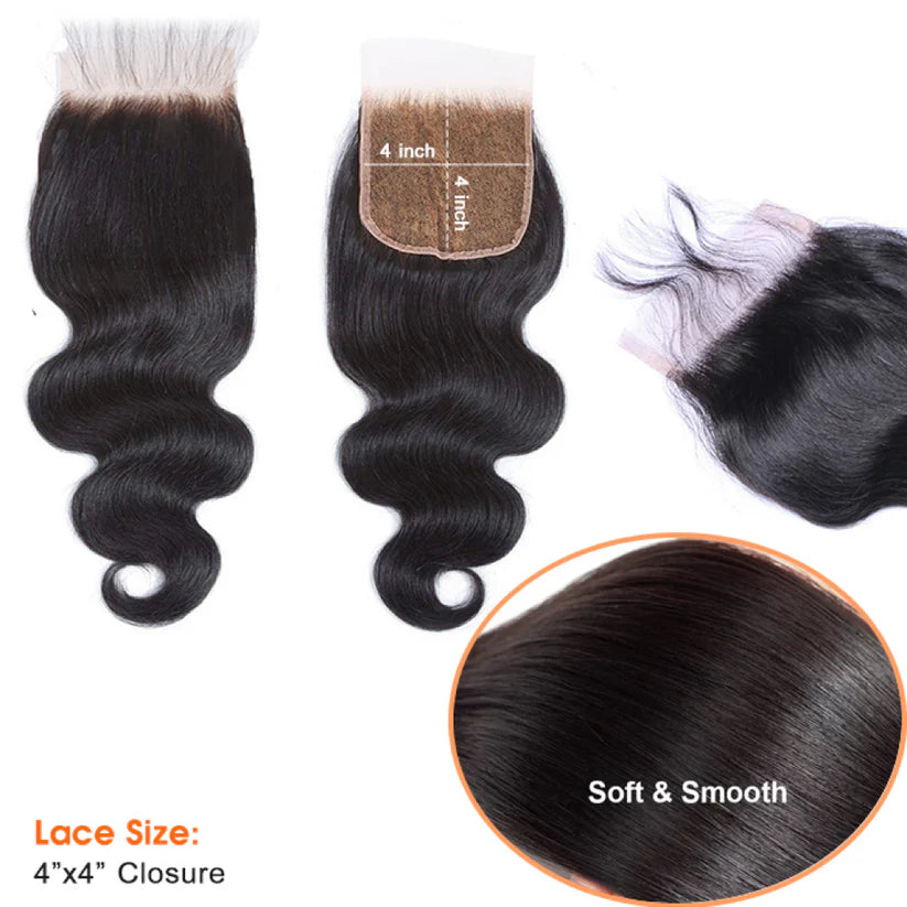 [Ashine] 14-18Inch 4" x 4" Deep Curly Free Parted Lace Closure #1B Natural Black