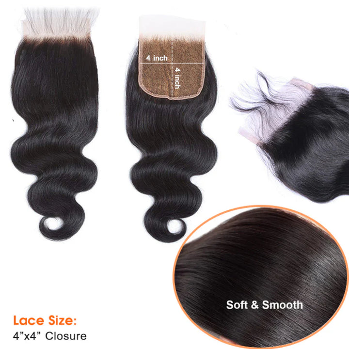 [Ashine] 14-18Inch 4" x 4" Deep Curly Free Parted Lace Closure #1B Natural Black