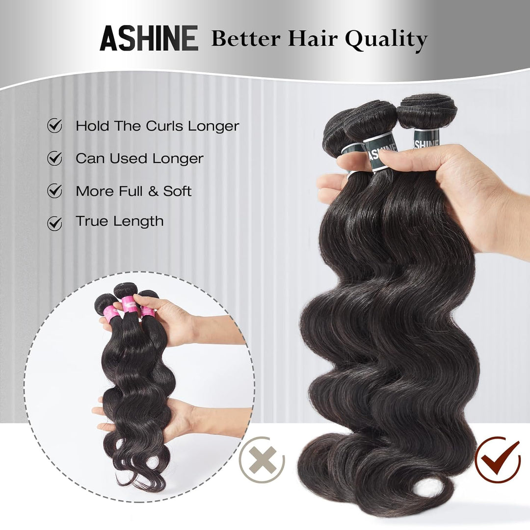 [Ashine] Body Wave Salon Quality Virgin Brazilian Hair #1B Natural Black