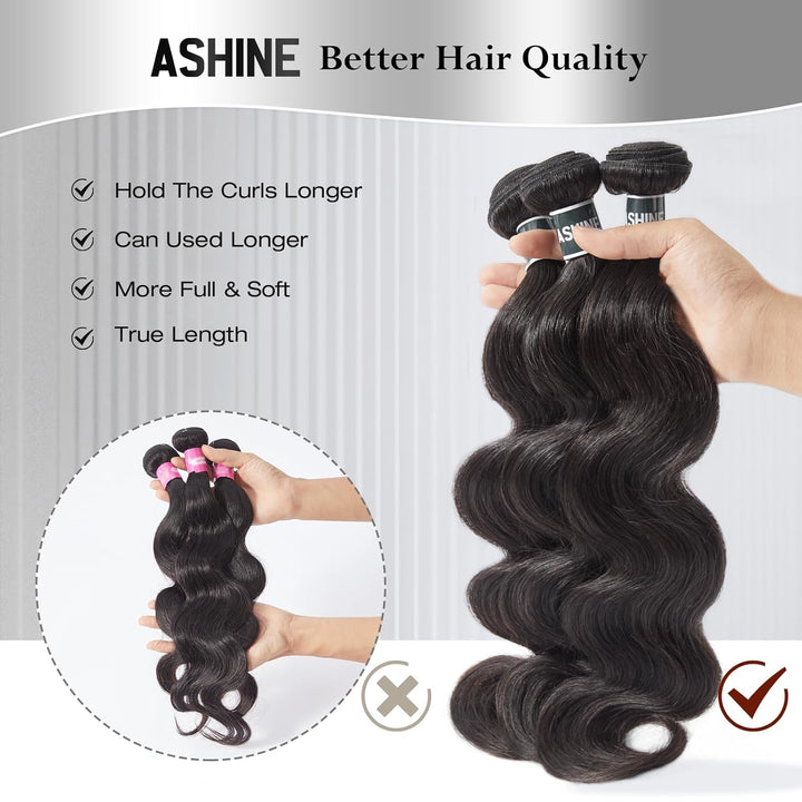 [Ashine] Body Wave Salon Quality Virgin Brazilian Hair #1B Natural Black